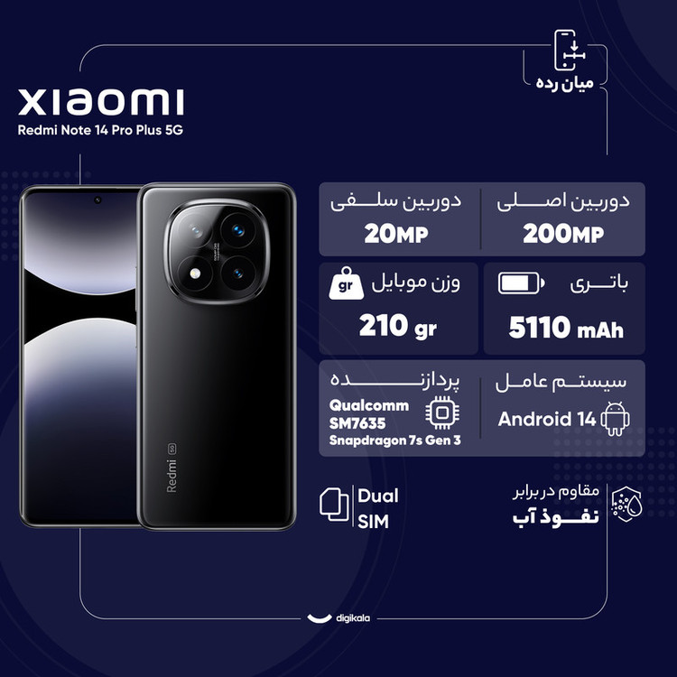 گوشی موبایل شیائومی ((استوک در حد )) مدل Redmi Note 14 Pro Plus 5G دو سیم کارت ظرفیت 512 گیگابایت و رم 12 گیگابایت